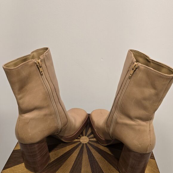90s Y2K Bakers Tan Leather Chunky Heel Mid Calf Platform Boot 10 Womens Vintage - Picture 7 of 16